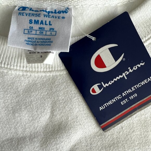 Champion Gold Logo Crewneck Sweatshirt | White Pullover | NWT Size S - Picture 7 of 7